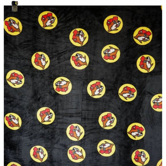 Buc-Ees Soft & Comfy Blanket 50x70 Inches Black Yellow Beaver Print Plush Throw - Picture 1 of 5